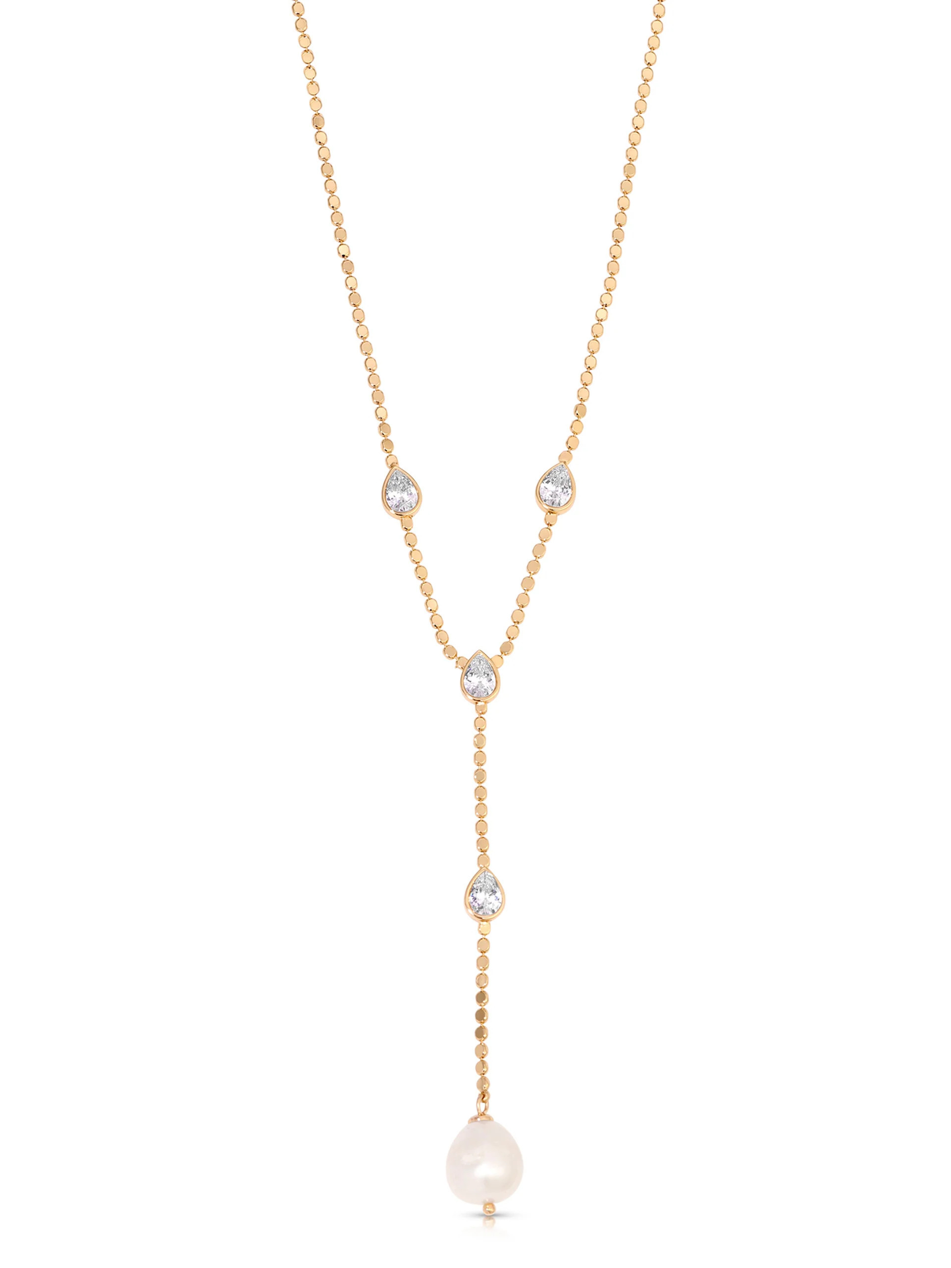 Dripping Crystal Lariat - Clear Crystal with 18k Gold Plating / One Size | Ettika