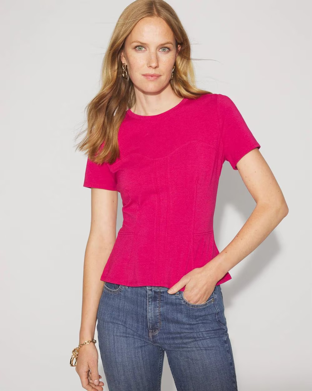 Short Sleeve Seamed Peplum Tee | White House Black Market