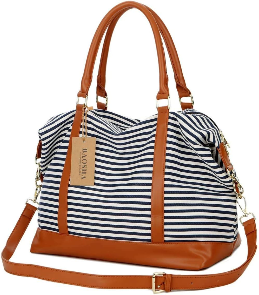 BAOSHA HB-28 Ladies Women Canvas Travel Weekender Bag Overnight Carry-on Duffel Tote Bag (Blue) | Amazon (US)