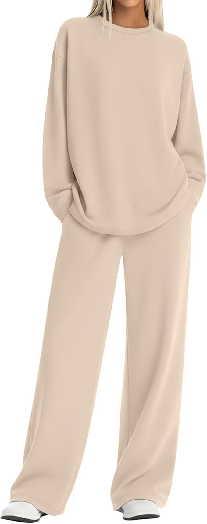 Women's 2 Piece Oversized Lounge Sets Long Sleeve Crew Neck Tracksuits Long Pant Drawstring Sweat... | Amazon (US)