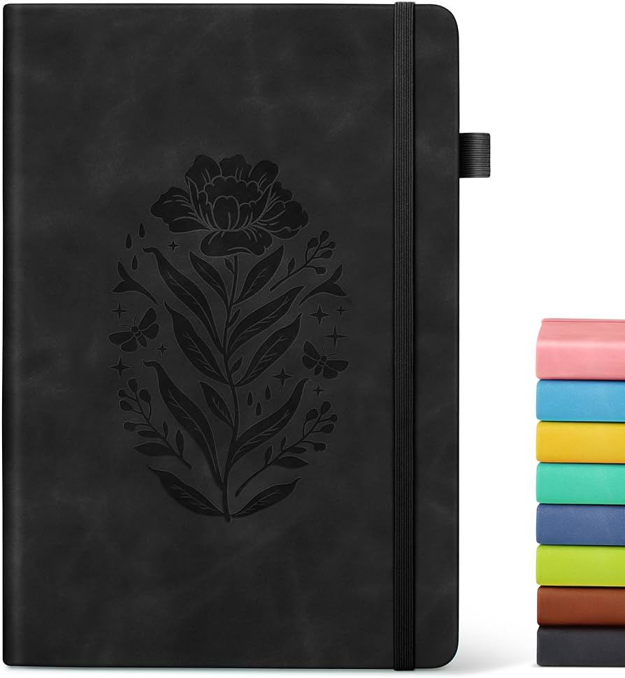 Lined Journal Notebook for Women, A5 Black Hardcover Leather Journals for Writing, 200 Pages Trav... | Amazon (US)