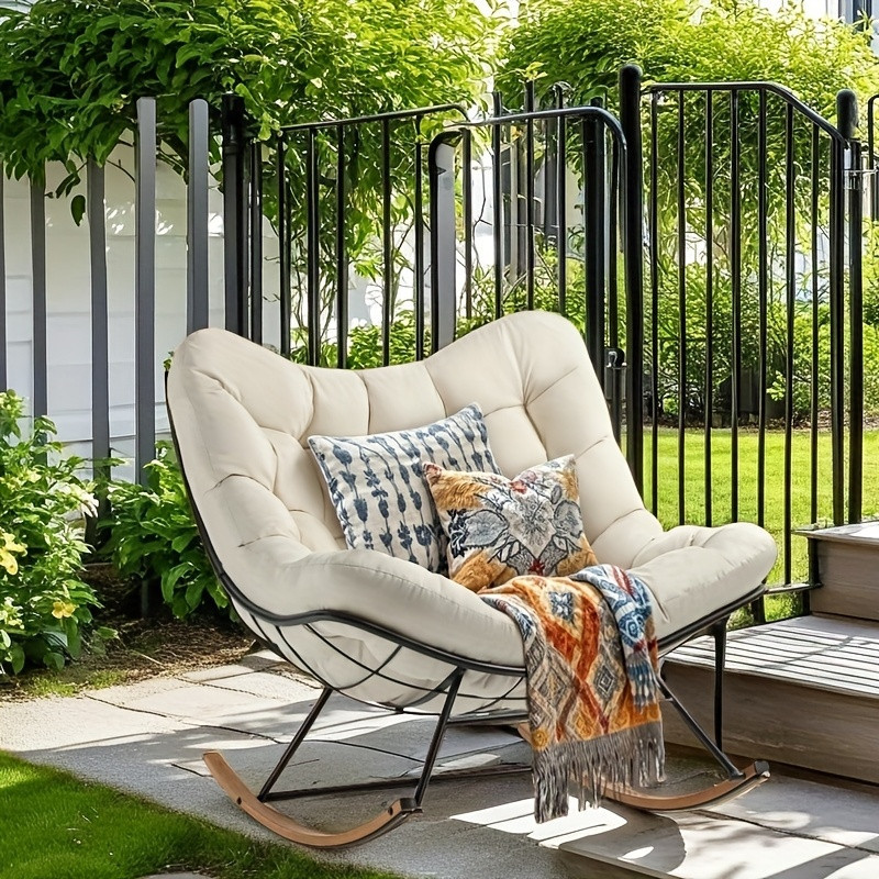 TEMU Outdoor Rocking Chair Papasan Rocking Chair With Cushion Outdoor Rocker Recliner Chair For Patio Porch Garden Backyard | Temu Affiliate Program