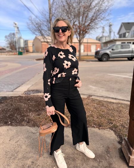 This dark floral sweater is perfect to pair with dark or light trousers for a spring transition look. #darkfloral #gibsonlook #springoutfit #springtransition

#LTKworkwear #LTKSeasonal #LTKfindsunder100