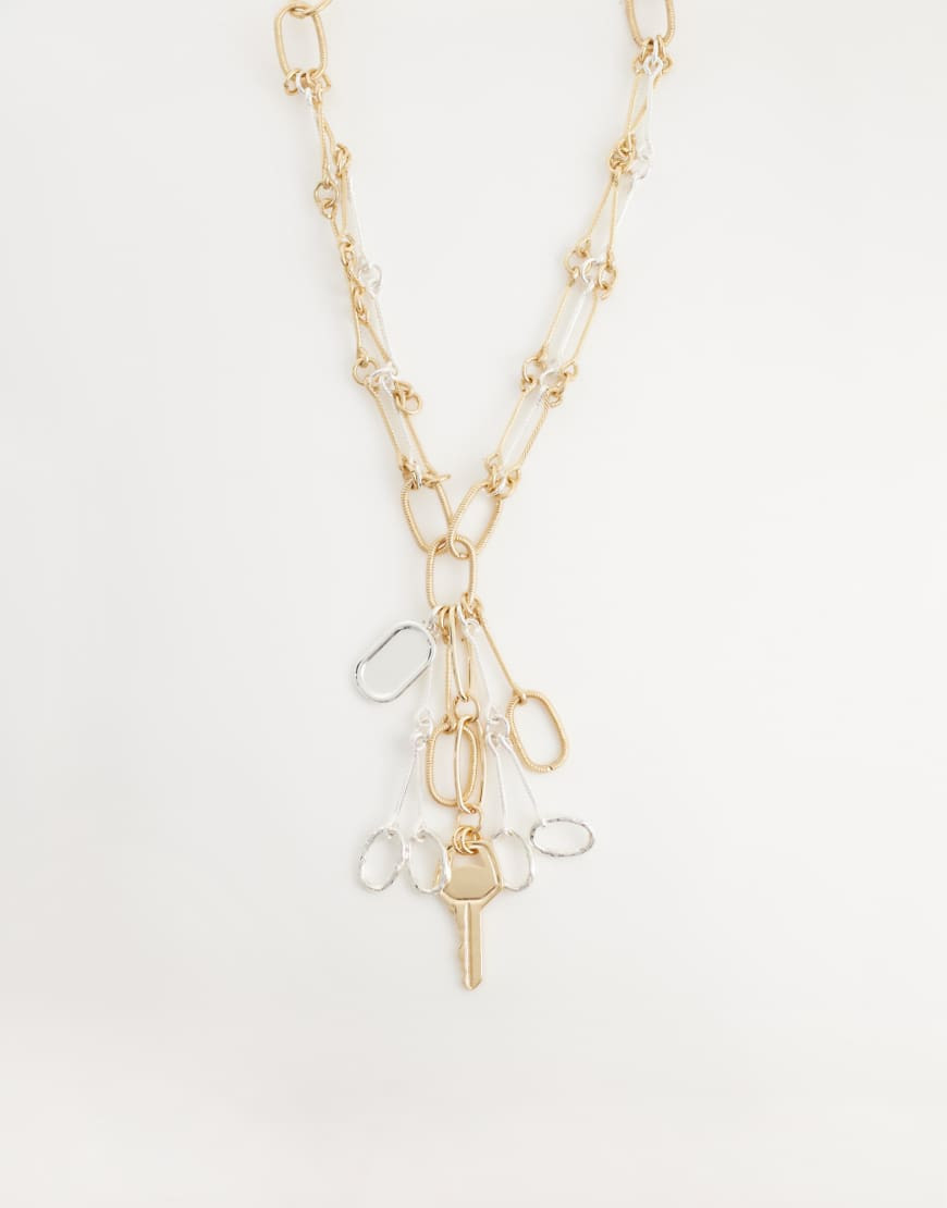 Mango key charm chain necklace in gold | ASOS (Global)