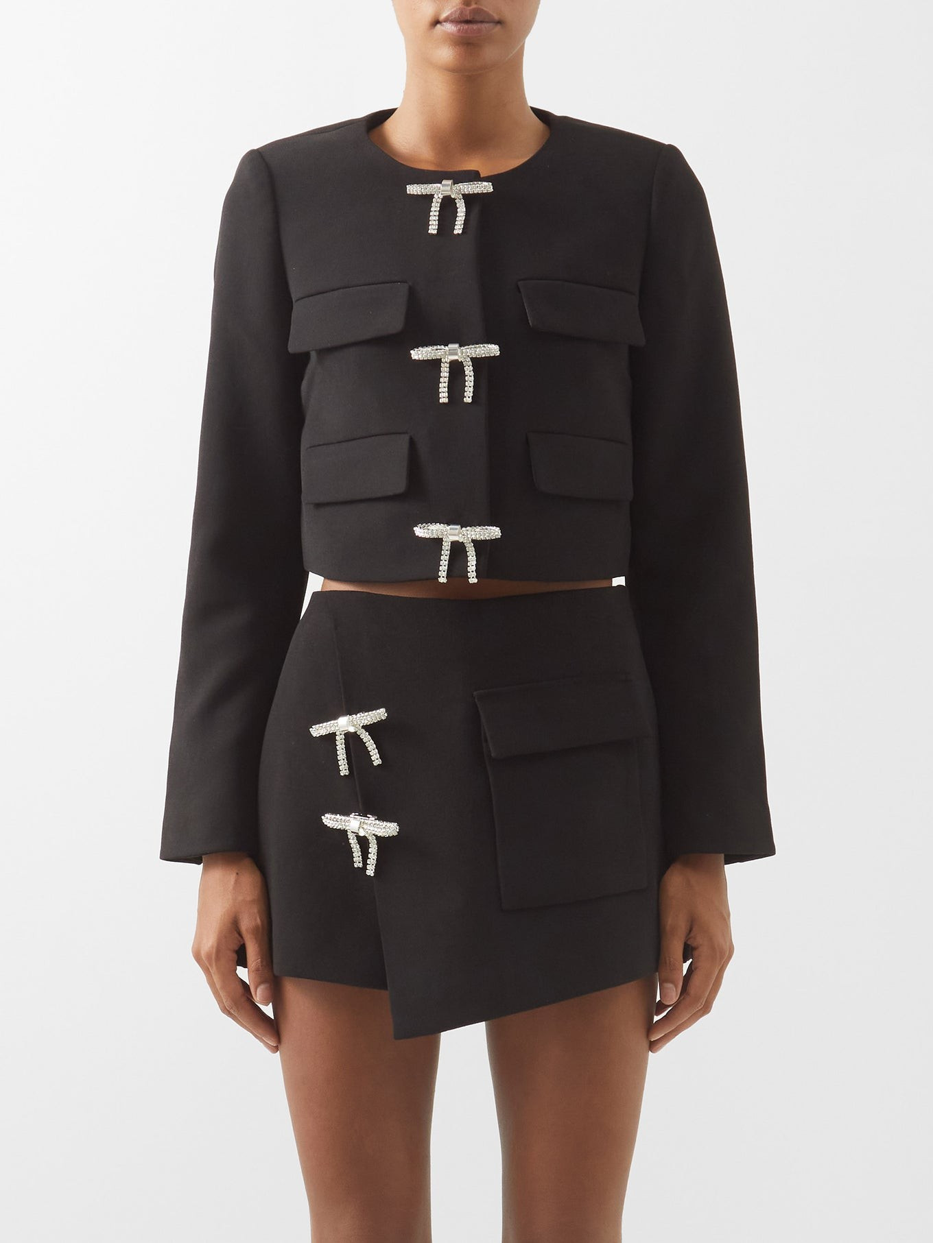 Cropped crystal bow-embellished crepe jacket | Self-Portrait | Matches (US)