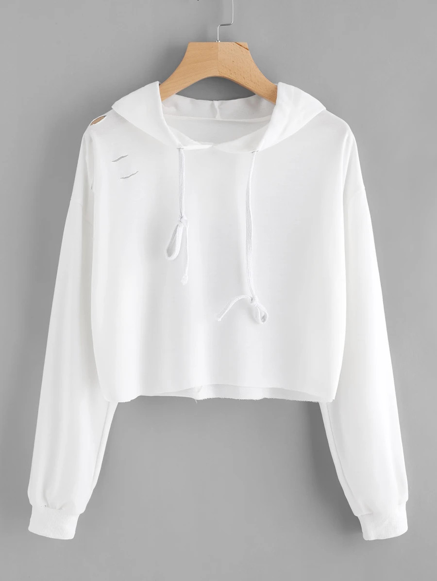 Ripped Drawstring Hoodie | SHEIN