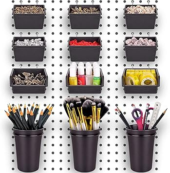 Pegboard Bins PegBoard Cups with Hooks & Loops 12 Pack Set, Peg Hooks Assortment Organizer Access... | Amazon (US)