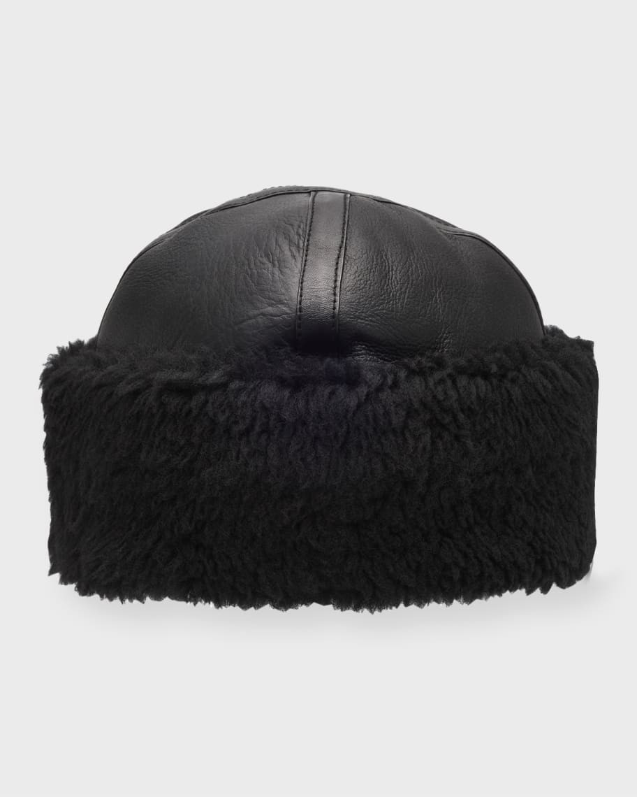Leather Shearling Cuff Beanie | Neiman Marcus