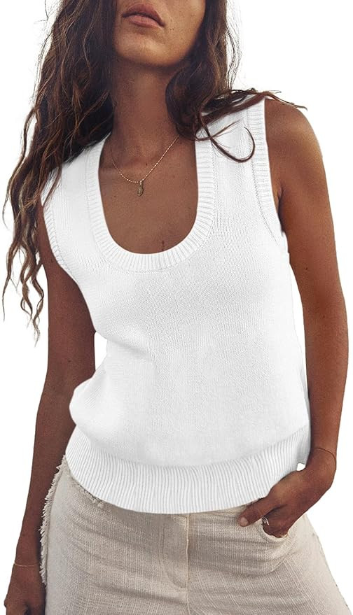 Saodimallsu Womens Summer Sweater Vest Sleeveless Ribbed Knit Tank Tops Going Out Casual Basic Sc... | Amazon (US)