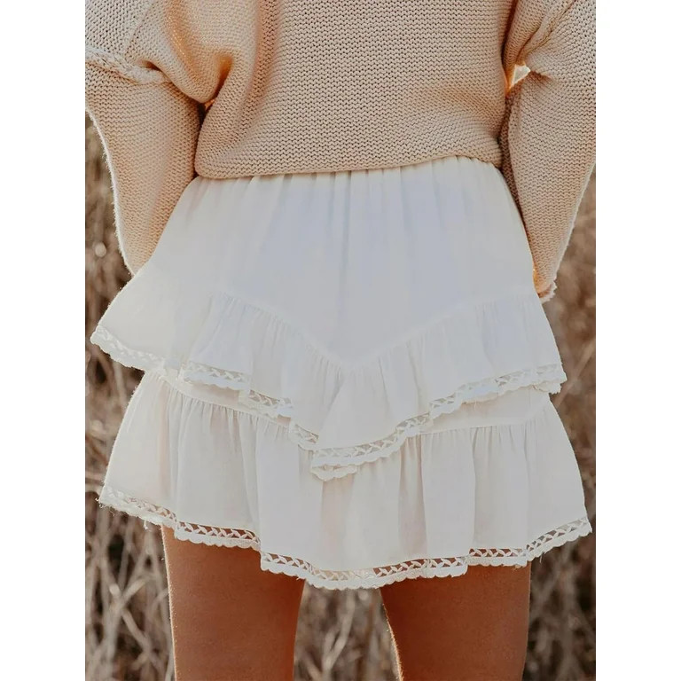 Flowy Shorts for Women Casual Boho Ruffle Tiered Skorts High Waist Mini Skirts Golf Tennis Croche... | Walmart (US)