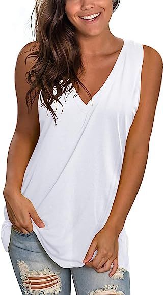 Women's Basic V Neck T Shirts Side Split Tunic Tank Tops | Amazon (US)