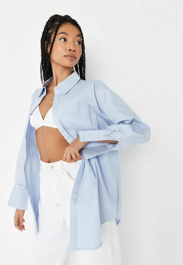 Missguided - Tall Blue Oversized Poplin Shirt | Missguided (US & CA)