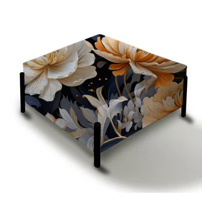 Beige Ethereal Elegance Floral Blooms - Floral Large Square Ottoman | Wayfair North America
