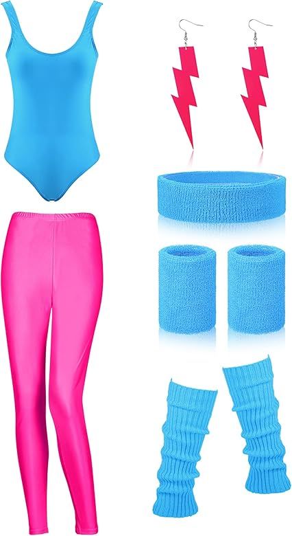SATINIOR Women 80s 90s Workout Costume Outfit Accessories Set Leg Warmers Headband Wristbands Ear... | Amazon (US)