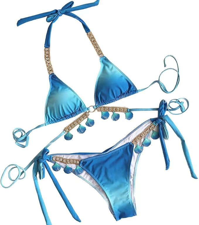 Women's Sexy Bathing Suits Gradient Color Halter Bikini Top Chain Tie Dye Two Piece Swimsuits wit... | Amazon (US)