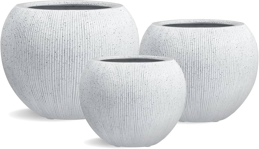 Amazon.com : KUTE NEST Set of 3 Speckled White Globo Fiberstone Large Planters, Sphere Drainage Pots, Lightweight Outdoor Planters, Modern Tree Porch for Indoor use : Patio, Lawn & Garden | Amazon (US)