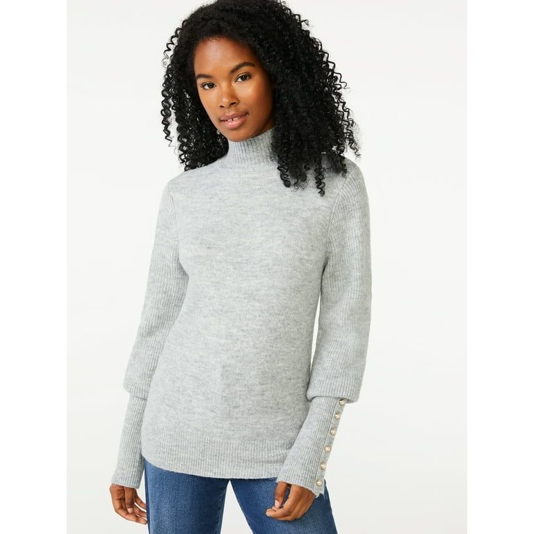 Scoop Women's Button Cuff Turtleneck Sweater | Walmart (US)