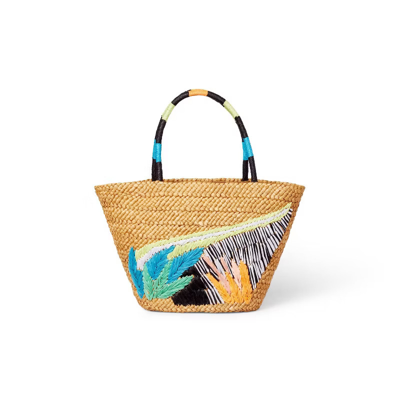 Abstract Botanical Print Woven Straw Tote - Tabitha Brown for Target Tan | Target