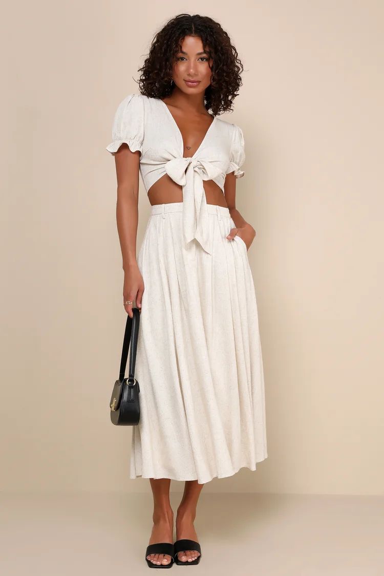 Sunny Romantic Beige Linen Two-Piece Midi Dress With Pockets | Lulus