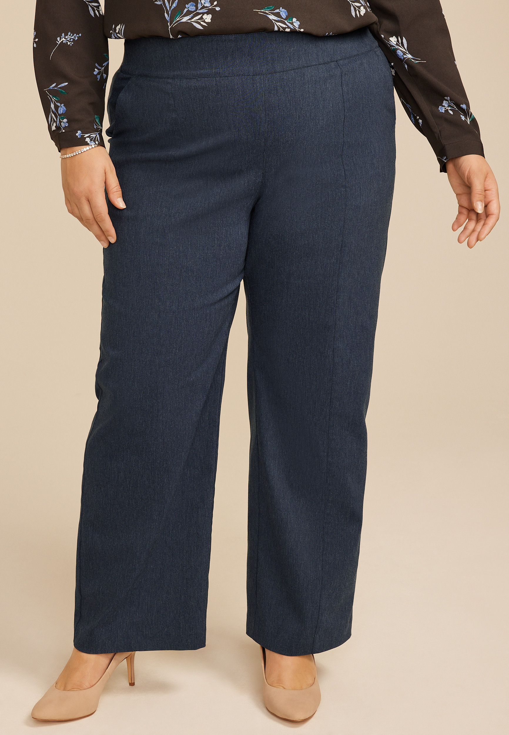 Maurices Plus Size Women's Blue Denim Bengaline Wide Leg Pants | Maurices