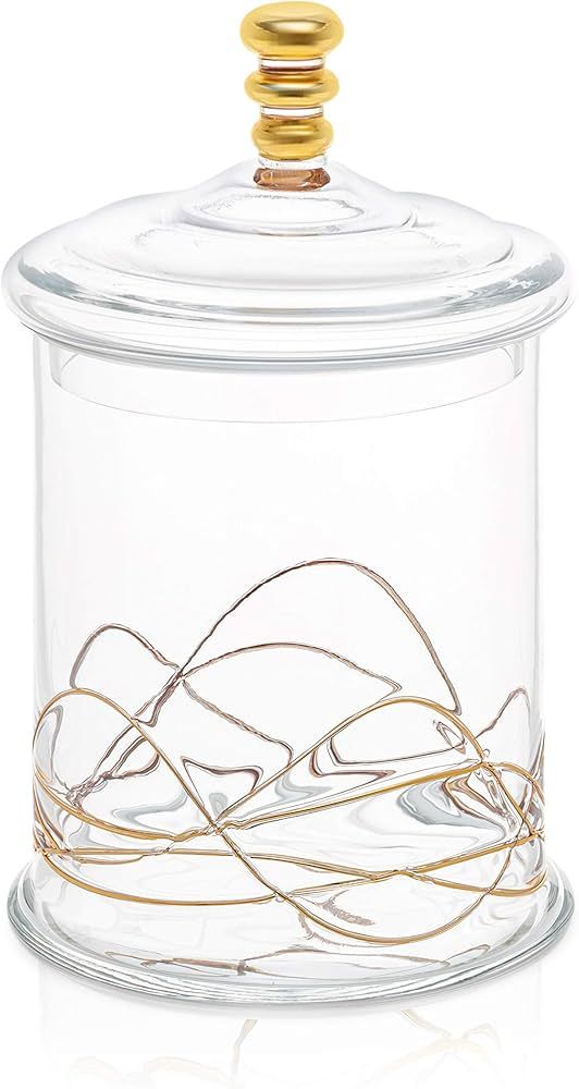 Glass Storage Cookie Jar with Glass Lid-14 Karat Gold Design on Jar- 10.5"H | Amazon (US)