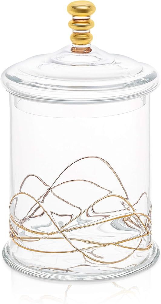 Glass Storage Cookie Jar with Glass Lid-14 Karat Gold Design on Jar- 10.5"H | Amazon (US)