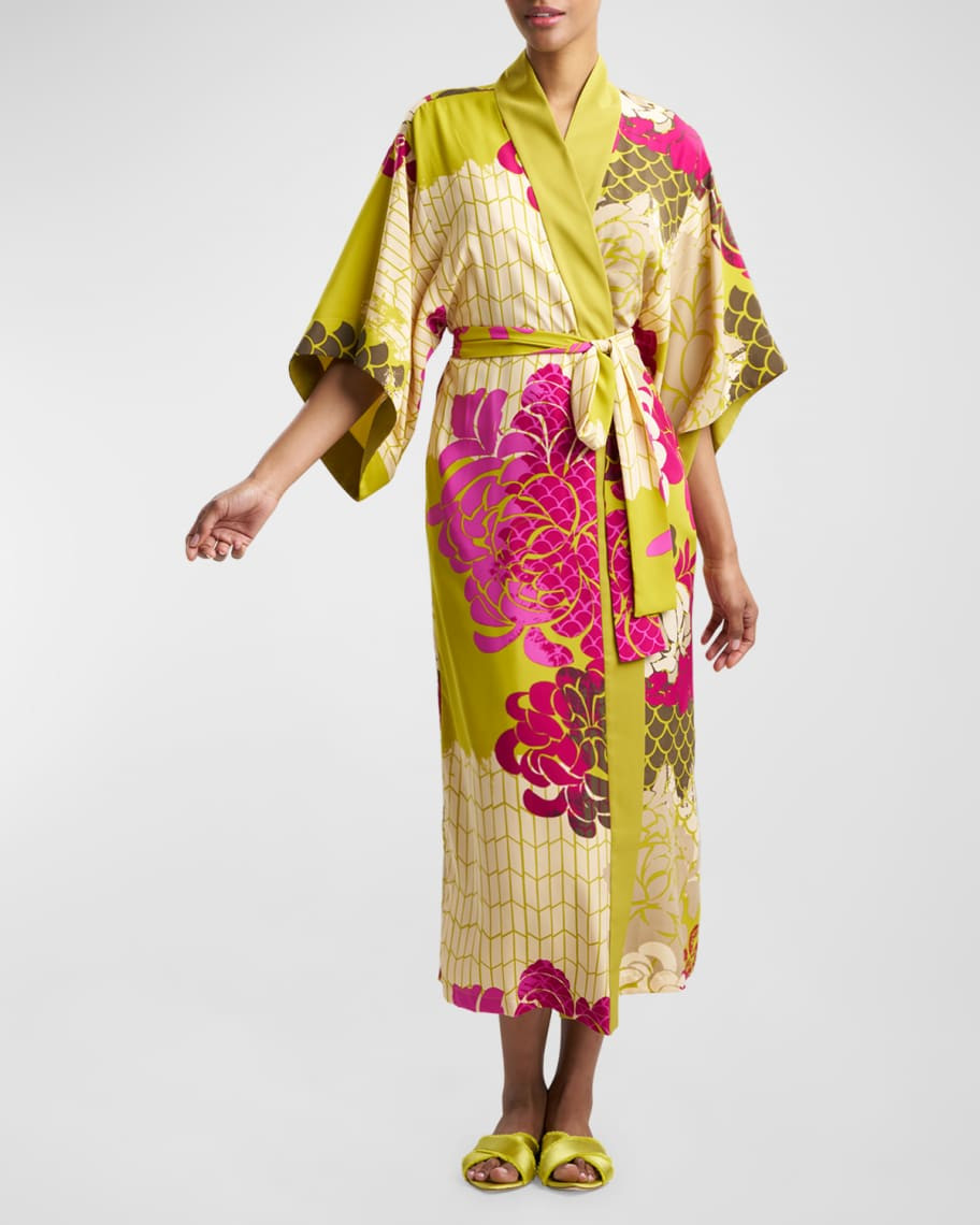 Natori Rimini Floral-Print Matte Satin Robe | Neiman Marcus