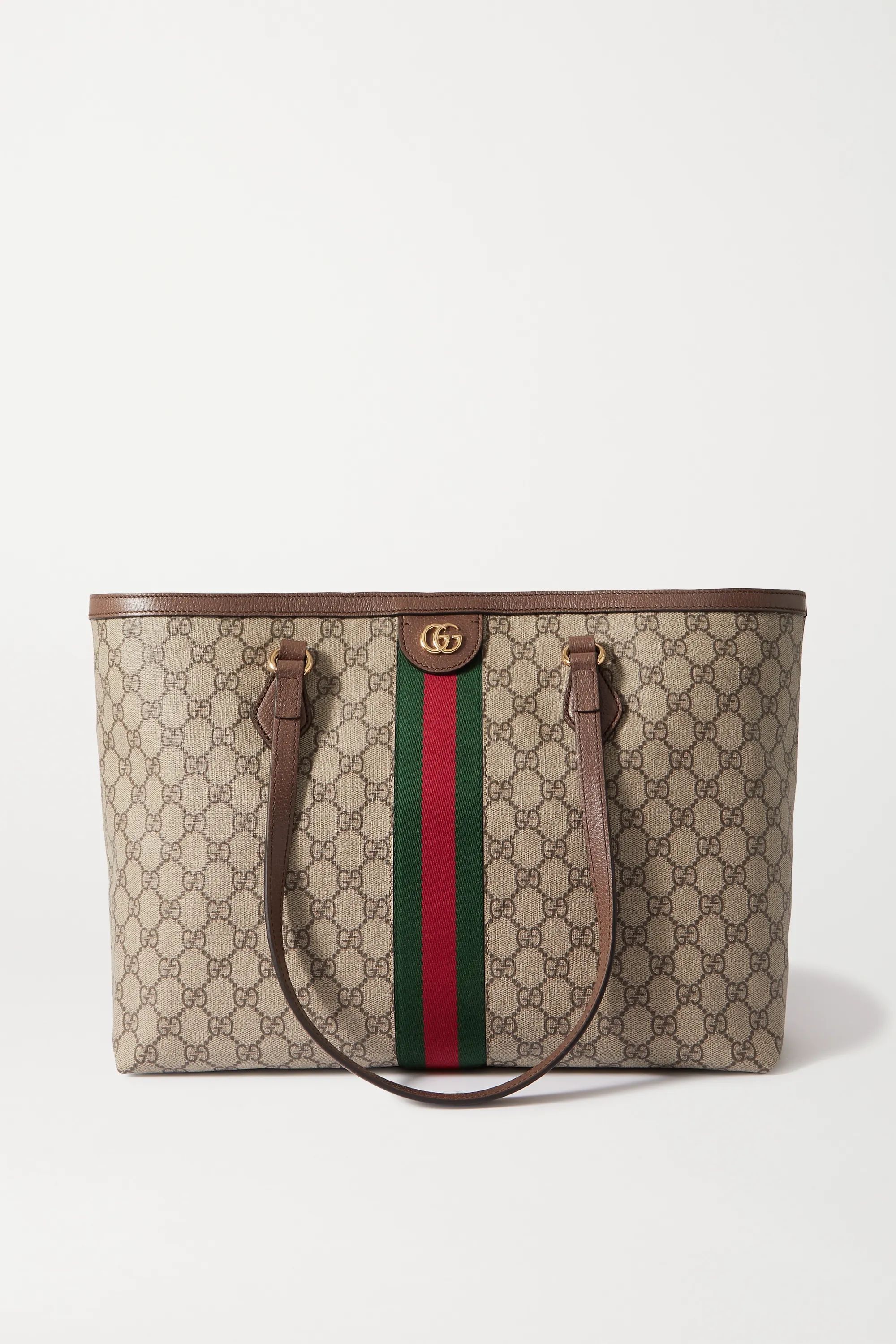 Brown Ophidia medium leather-trimmed printed coated-canvas tote | Gucci | NET-A-PORTER | NET-A-PORTER (US)