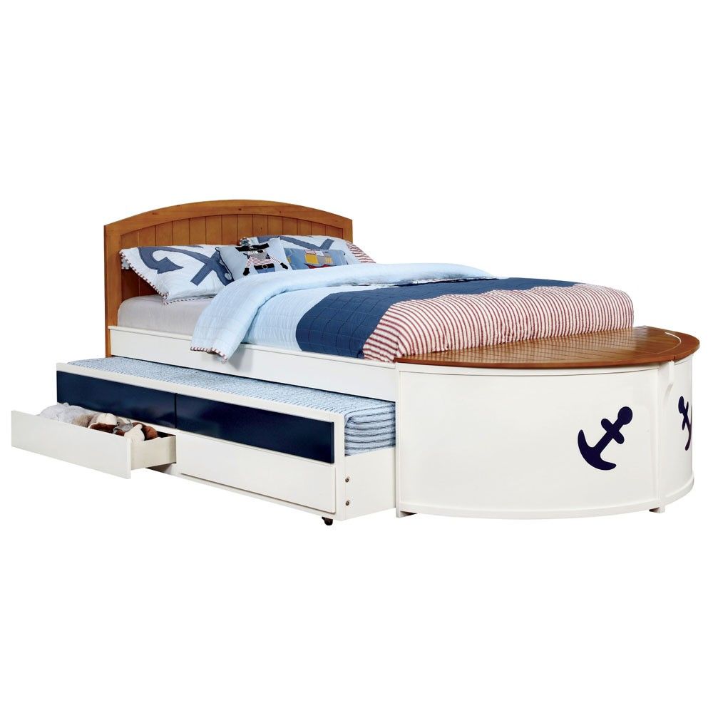 Jasper Kids Boat Twin Bed White/Oak/Navy Blue - ioHOMES, White/Brown | Target