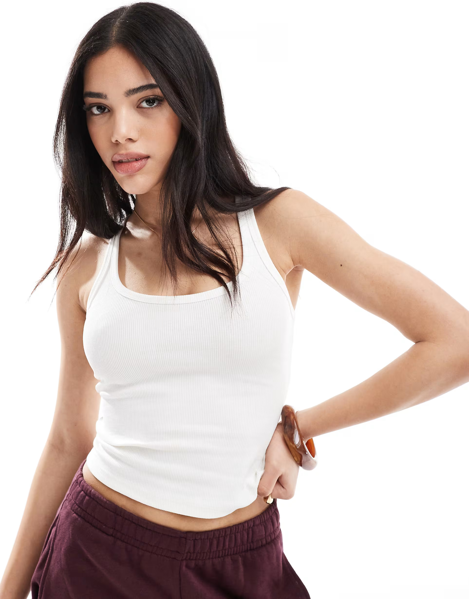 Bershka scoop neck ribbed tank top in white | ASOS | ASOS (Global)