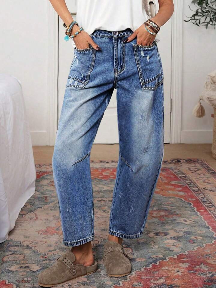 EMERY ROSE Women's Fashionable Minimalist Denim Jeans, Suitable For Summer Baggy Jeans Women | SHEIN