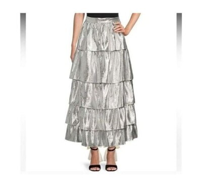 Antonio Melani Born on Fifth Silver Metallic Aurelia Tiered Ruffle Skirt New | eBay | eBay US