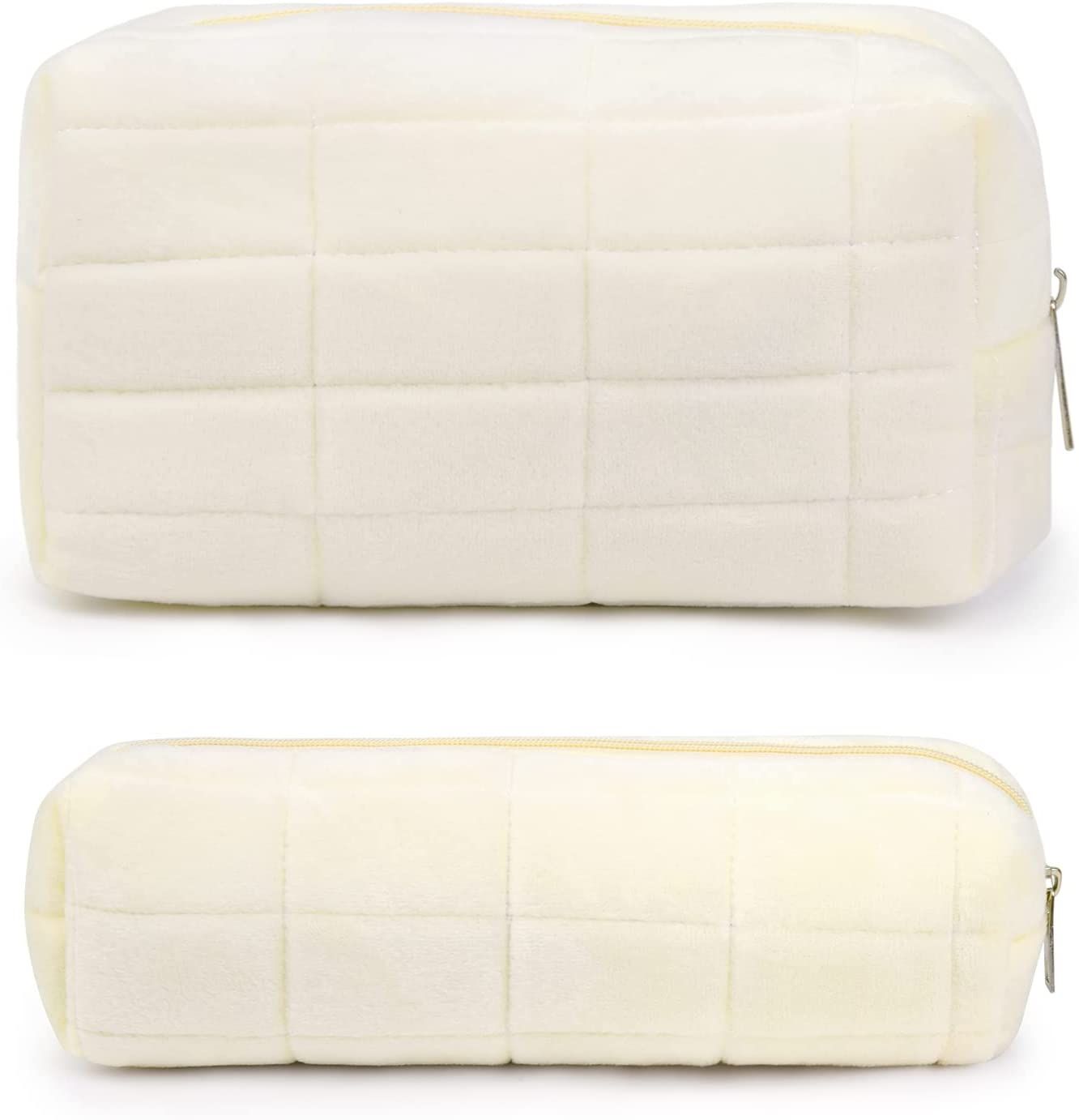 Makeup Bag Checkered Cosmetic Bag Plush White Makeup Pouch 1Pcs Large Capacity Makeup Bags and 1P... | Amazon (US)