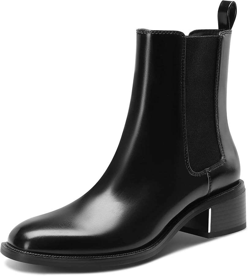 Black Chelsea Boots for Women, Slip-On Ankle Boots Elastic with Gold/Silver Trim Low Chunky Heel,... | Amazon (US)