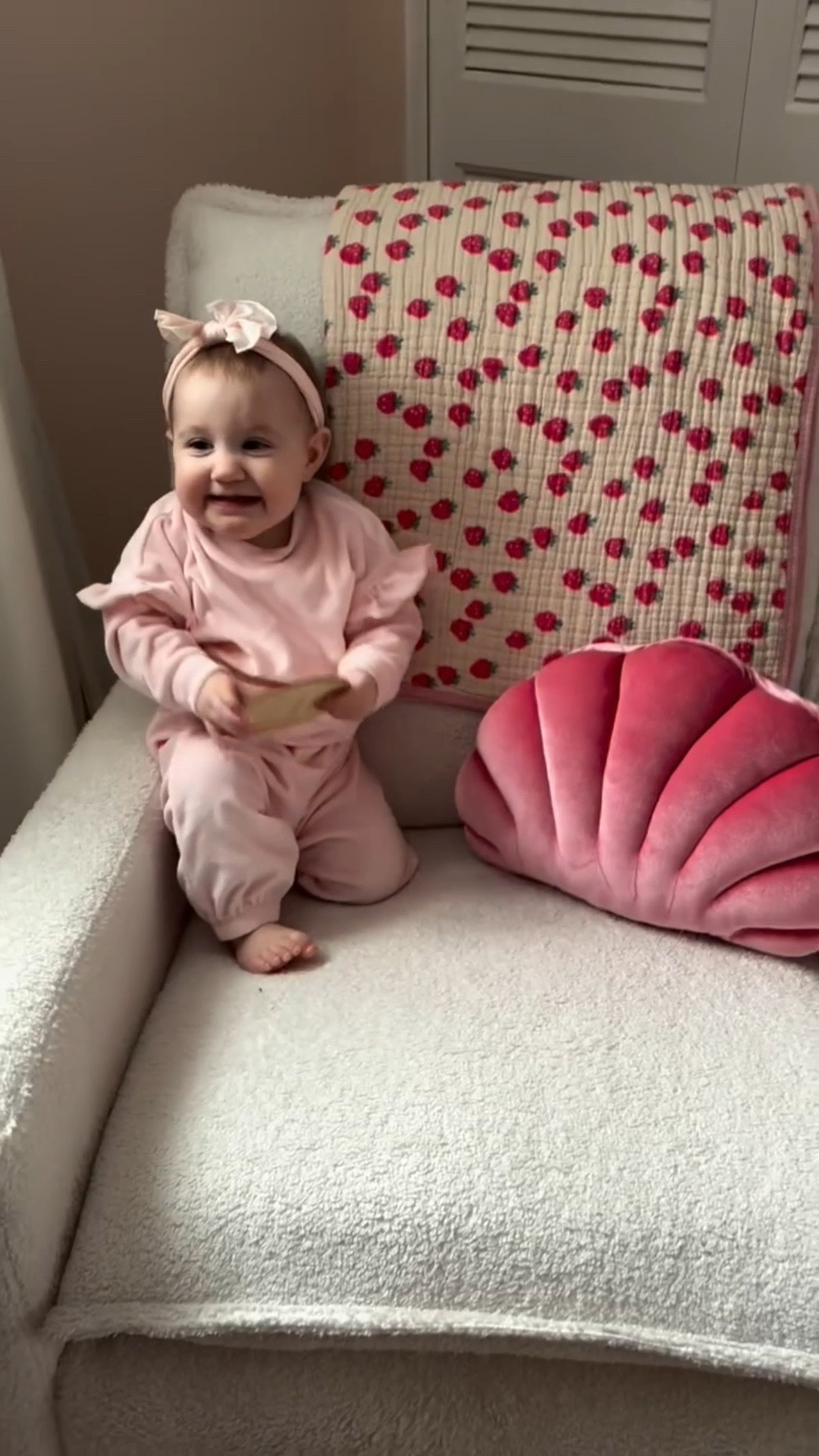 11 months of loving our sweet girl. I know I say it all the time, but she has been such a gift to our family. She is truly such a light, so chill, full of smiles and high fives 

She’s getting some top teeth, and I can’t help but be a little sad that the smile I love so much will be changing soon. She has started using her walker more and more. And it’s so sweet to see her sisters help her get around. She LOVES water and bath time. She says a few worlds - Mom, Dad, Dog, Cat, quack/duck. 

I can’t believe next month she will be ONE! 🥹😭❤️