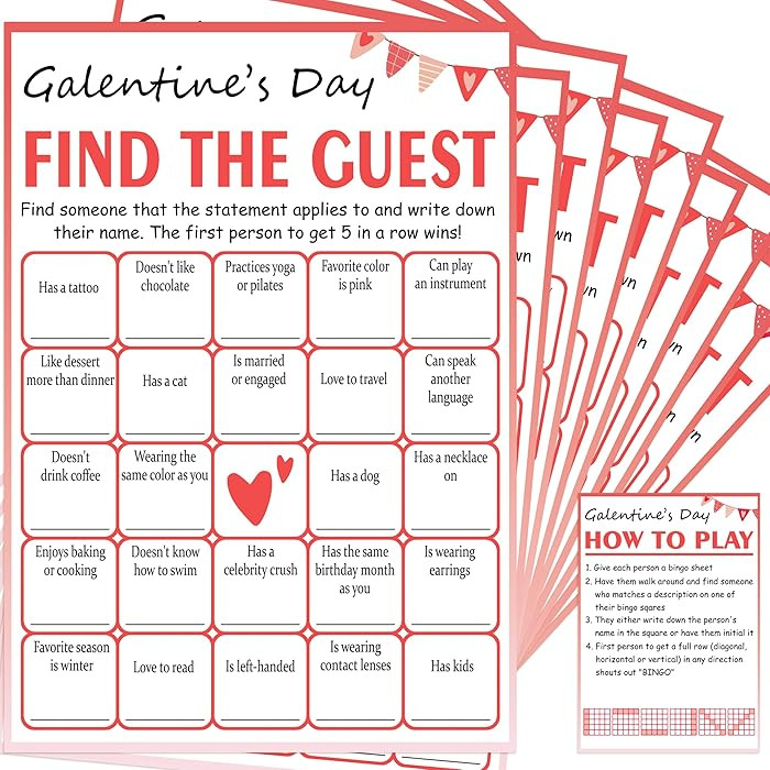 Find The Guest Bingo Game Cards, 24 Guests Galentine's Day Party Ice Breaker Game Best Friend Val... | Amazon (US)