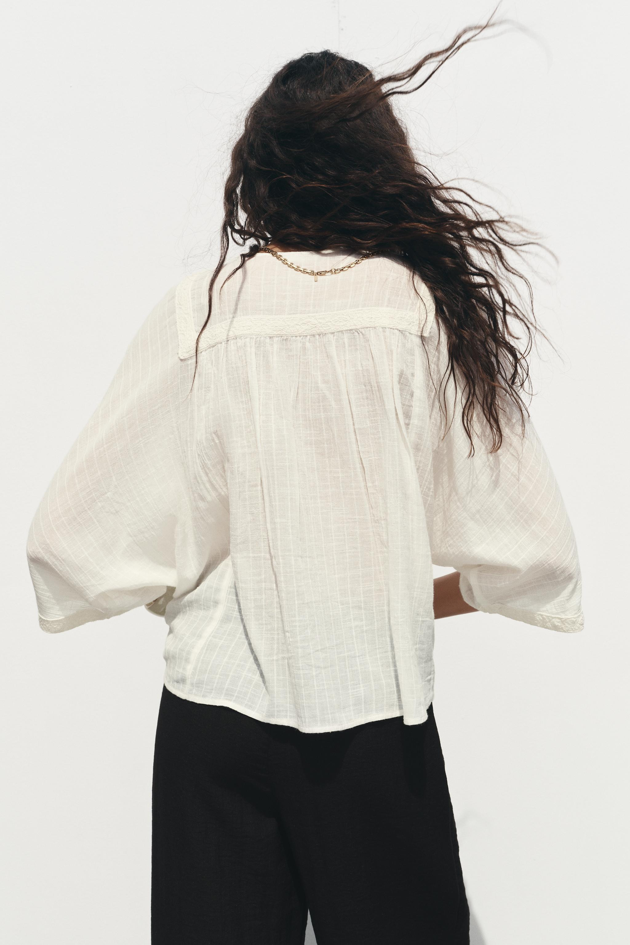 WIDE SLEEVE EMBROIDERED BLOUSE | Zara UK