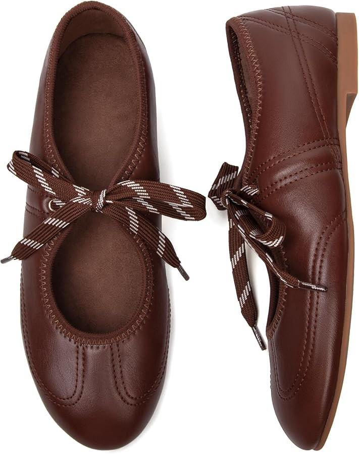 Lace up Ballet Flats for Women Round Toe Slip On Mary Jane Flats Comfortable Strappy Ballerina Sh... | Amazon (US)