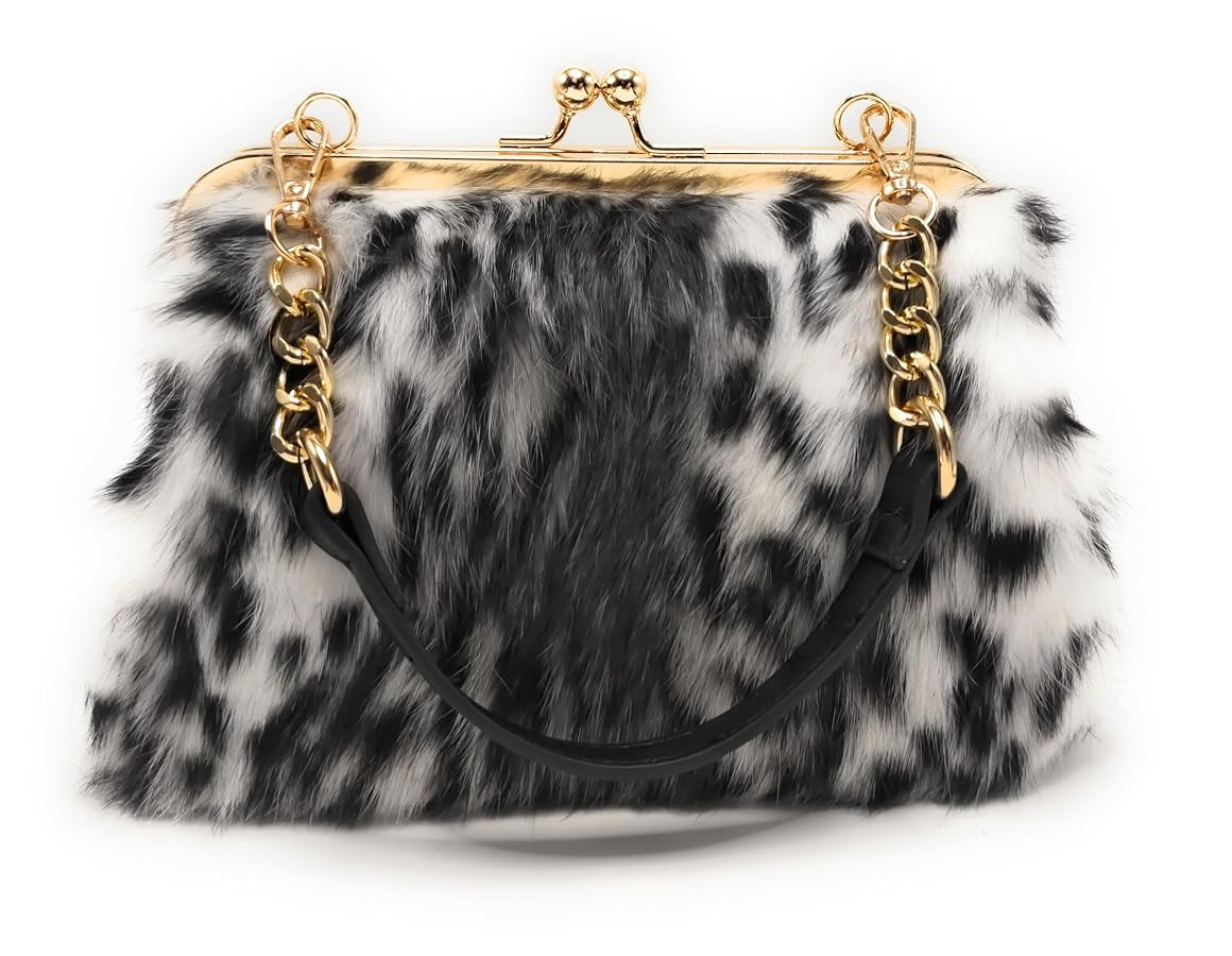 Fosrion Elegant Leopard Print Rex Rabbit Fur Handbag with Interchangeable Straps for Women, Versa... | Amazon (US)