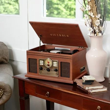 Victrola 6-in-1 Nostalgic Bluetooth Record Player with 3-Speed Turntable with CD and Cassette Maghon | Walmart (US)