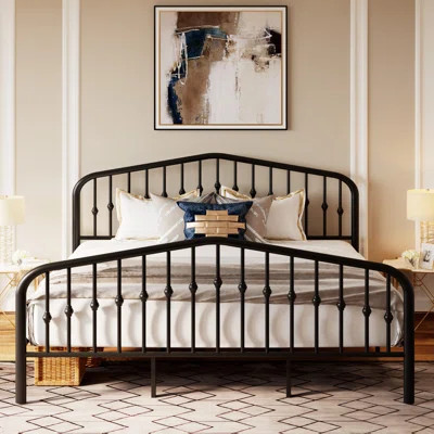 Fordingbridge Black Metal Platform Bed with Vintage-Style Headboard and Footboard | Wayfair North America