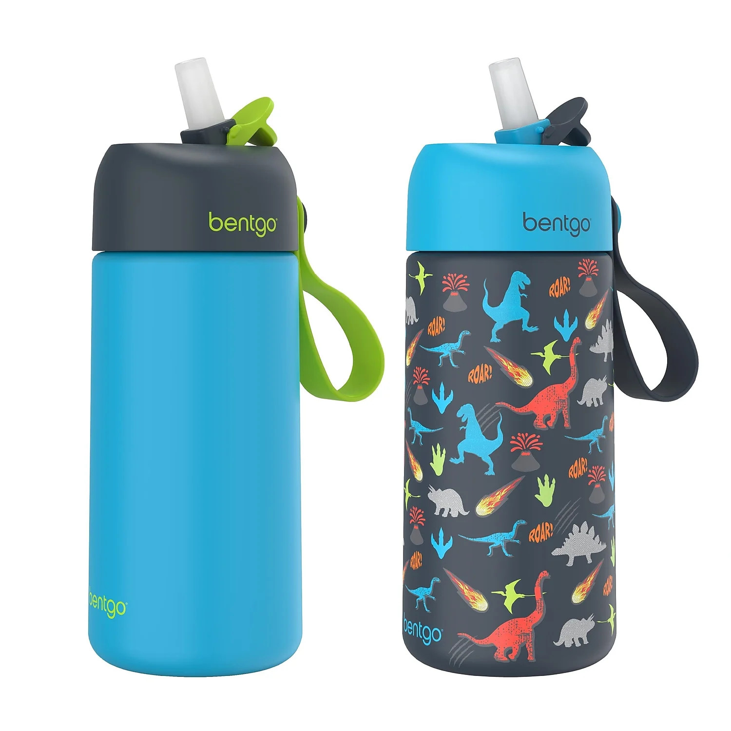 bentgo Stainless Steel Double Wall Insulated Water Bottle 14 oz. Dinosaur & Dino-Mite Blue 2/Pack | Walmart (US)