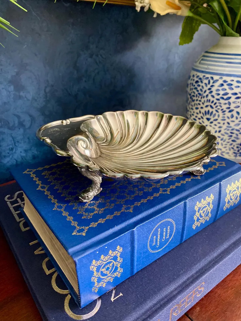 Antique Crescent Silverplate Shell Dish w/ Lion Etching & Dolphin Feet • Rococo Revival Caviar ... | Etsy (Global)