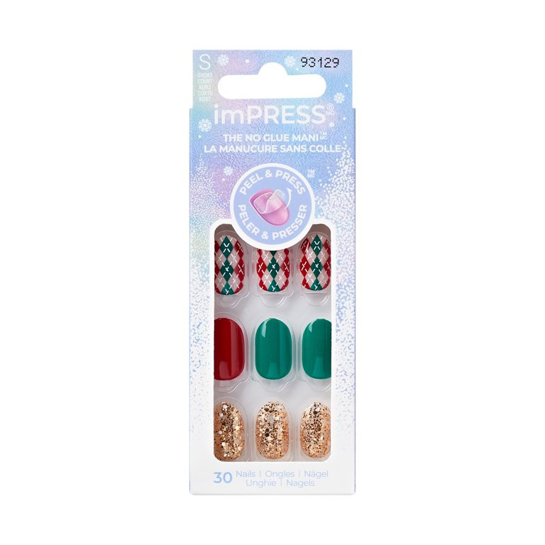 KISS imPRESS Holiday Press on Nails, Design, Snow Globe, Multicolor, Short Oval, 30 Count | Walmart (US)