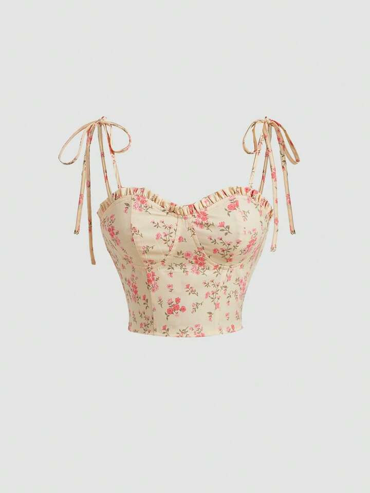 SHEIN MOD Top cami impressão floral amarrar o ombro | SHEIN