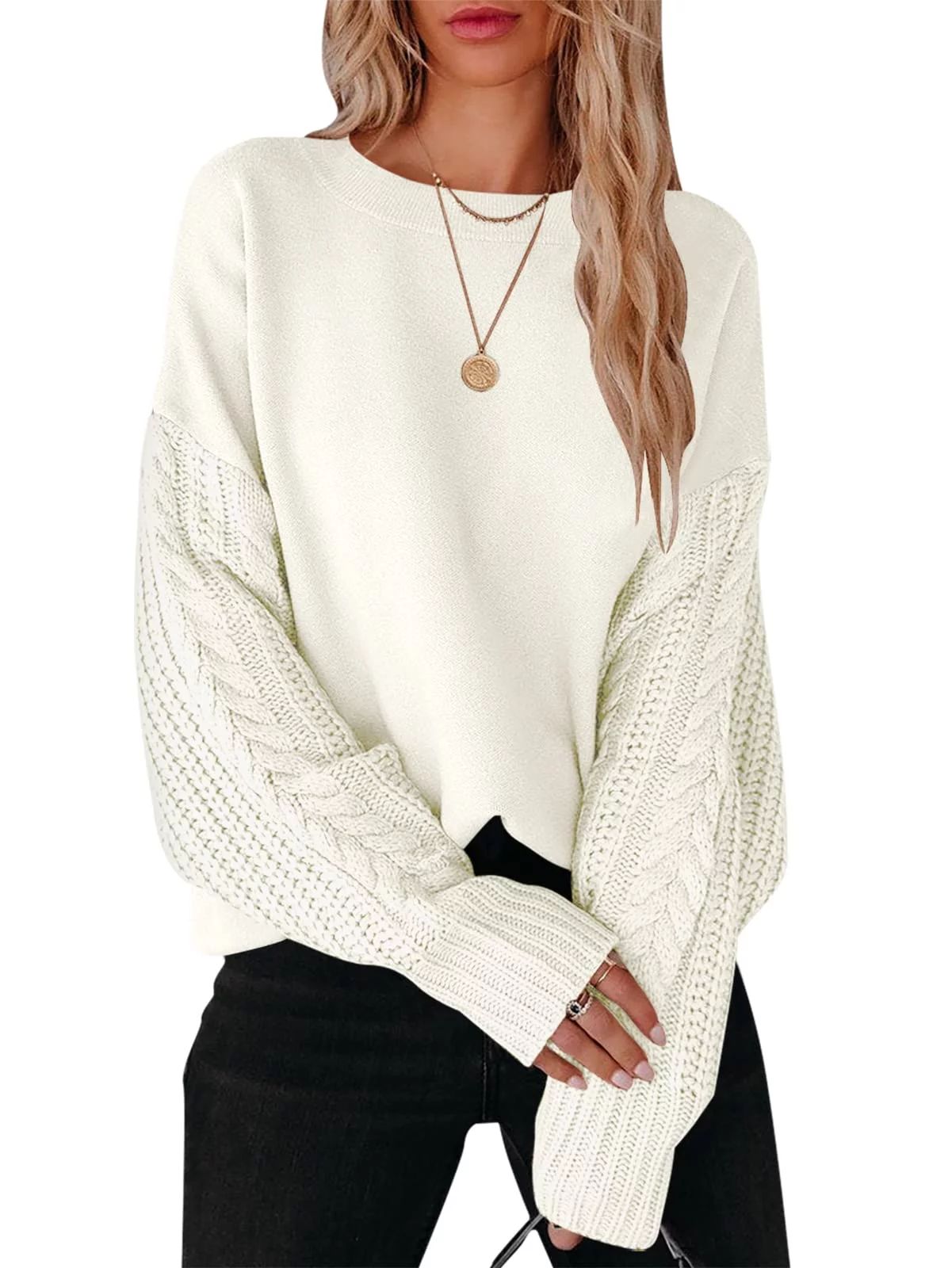 Sweaters for Women Oversized Long Sleeve Sweater Womens Cable Knit Pullover Casual Warm Tops | Walmart (US)