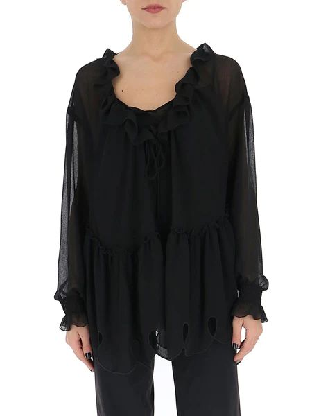 See By Chloé Sheer Tie-Neck Flared Blouse | Cettire Global