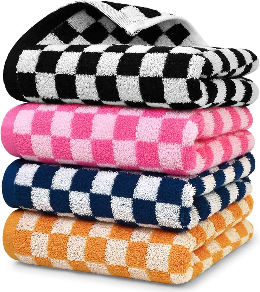 Jacquotha Luxury Hand Towels Set of 4 for Bathroom - Cotton Soft Decorative Checkered Kitchen Tow... | Amazon (US)