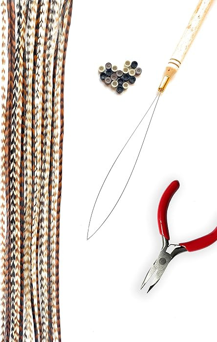 Natural Hair Feathers Kit, Feather Hair Extensions - Real Rooster Feathers, Long Natural Colors, ... | Amazon (US)