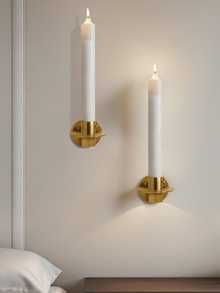 Taper Candle Sconces Wall Decor Set of 2 Gold Wall Candle Holder Set for Living Room, Dining Room... | Amazon (US)